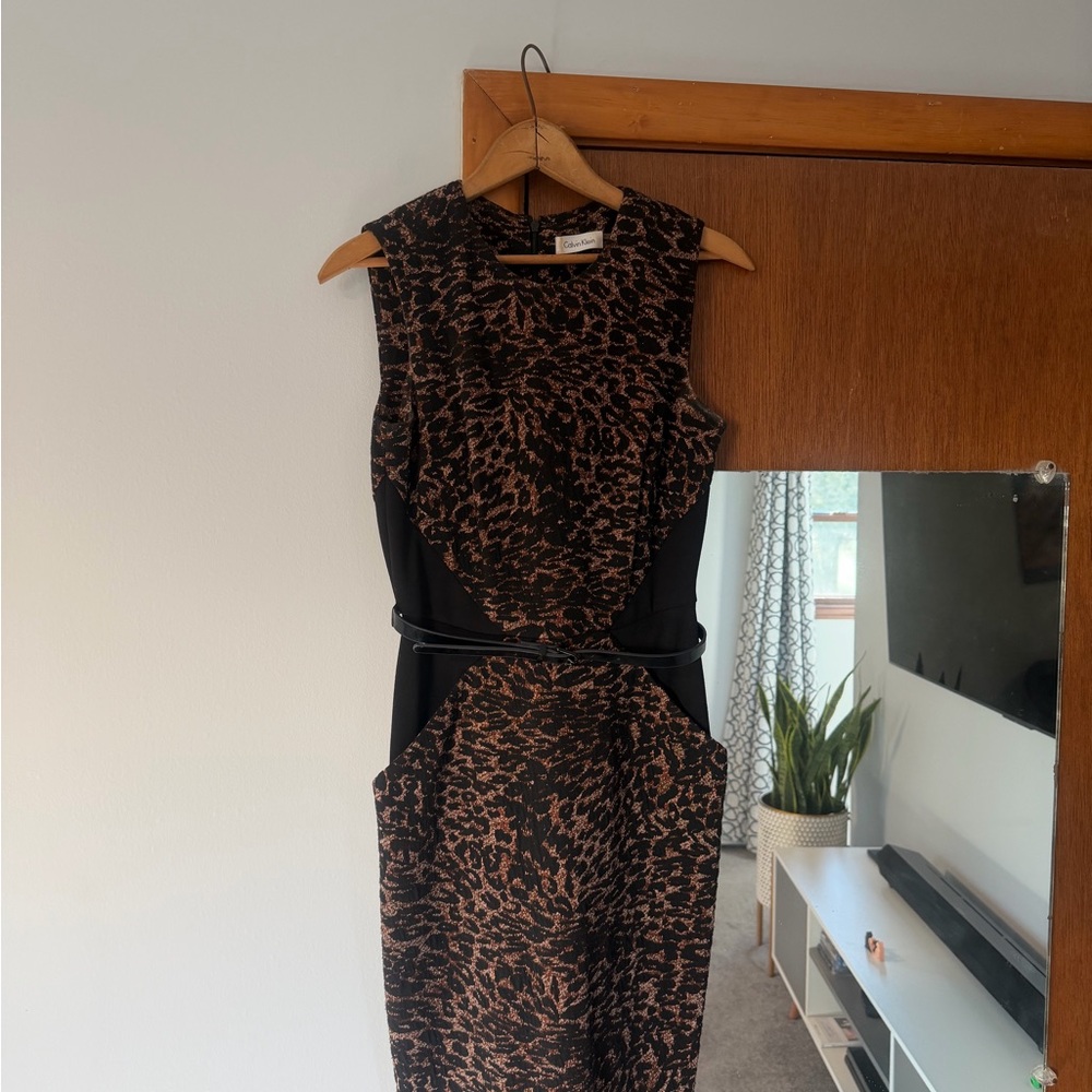 Calvin Klein Black and Brown Midi Dress